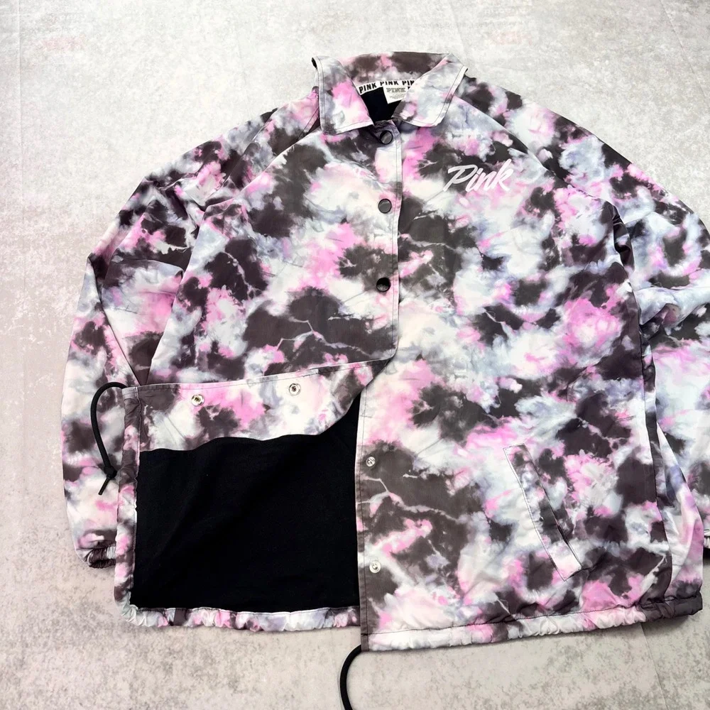 Victoria's Secret PINK Tie Dye Coach Jacket Women's M Snap Front Windbreaker